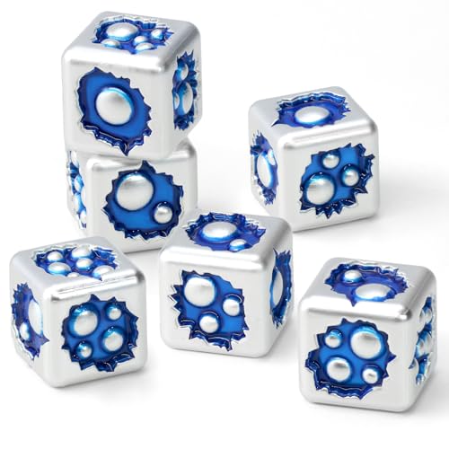 ZHOORQI Metal D6 Dice Set, 6 Sided Dice for DND RPG（White Blue） | Poison Bubble Design Six Sided Dice, Heavy & Balanced for Precise Rolling, Great RPG Gifts for DM Players - color: D6-white Blue
