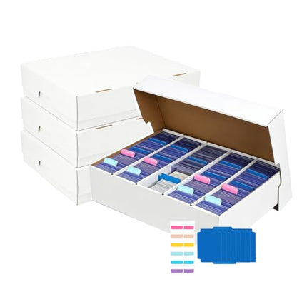 4-Pack Toploder Trading Card Storage Box,12000Count,Bulk Box For Card With Dividers&Labels,Card Storage Box for TCG/Magic/Mtg Basketball Cards, Collectible Trading Card Boxes - style: 5 Row-4 pack