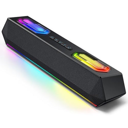 Deeyaple Computer Speakers, 40W PC Speakers for Desktop Monitor with Bluetooth 5.3 & USB Audio, HiFi Stereo Gaming Soundbar with Custom EQ Software, Dynamic RGB Lighting for Laptop, PS4, PS5, Black.