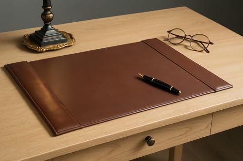 Dacasso Bonded Pad with Side Rails Luxury Leather Desk Blotter for Writing, 30 x 18 (Dark Brown) - color: Dark Brown