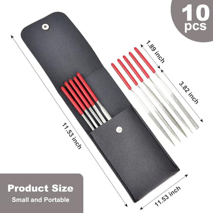 10pcs Mini Diamond Needle Files,Packed in Synthetic Leather Case,for high Precision Sanding Work on Wood,Plastic,Metal and Jewelry Carving - color: Red