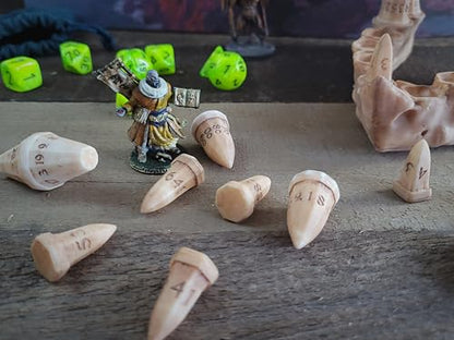 Dragon Fang Dice Set with Jawbone Stand Dungeons and Dragons (Painted) - color: Painted