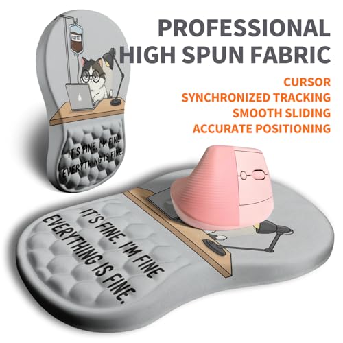 Ergonomic Joint Wrist Support Mouse Pad with Memory Foam Cushion Massage Bump, Carpal Tunnel Pain Relief Mousepad Slope Design for Wrist Rest, 11.8x7.9 in, Funny Coffee Cat - color: Funny Coffee Cat