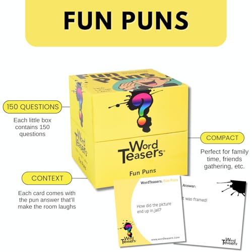 ? WORD TEASERS Fun Puns - Fun & Funny Joke Cards for Kids & Adults - A Pun Card Game Full of Cheesy Jokes - Word Riddle Pun Game - 150 Joke Cards for Adults & Kids - style: Fun Puns
