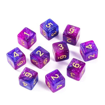 10 Pieces Polyhedral Dice Set D6 Dice 16mm Acrylic 6 Sided Dice Game Dice for Dungeons and Dragons RPG MTG DND Dice Table Games (Starry Purple Blue) - color: Starry Purple Blue