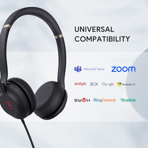 Yealink UH37 USB Headset with Mic,Wired Headset with Noise Cancelling Microphone for Computer PC Laptop VoIP Phone,USB-C/A Cable,Works with Zoom and Other Leading UC Platforms - color: Black,Stereo, style: UC Optimized