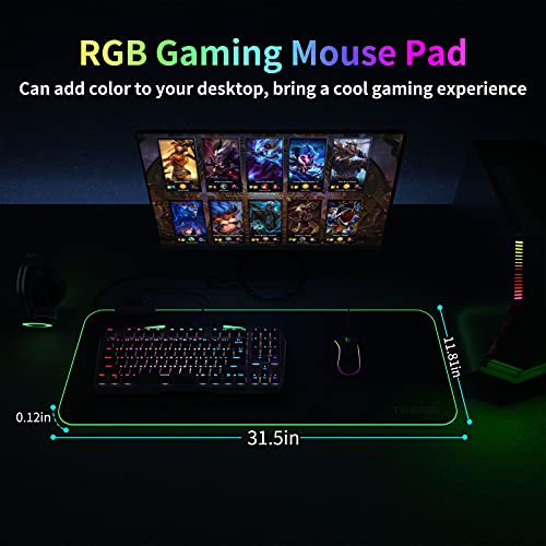 TIDALSOIL RGB 게이밍 마우스 패드, 4포트 USB 허브, 80x30cm 데스크 매트 | 4포트 USB 허브가 있는 13가지 조명 모드 RGB 게이밍 마우스 패드. 80x30cm 확장 책상 매트, 두께 0.38cm, 미끄럼 방지 베이스 - size: 11.8L x 31.5W inches