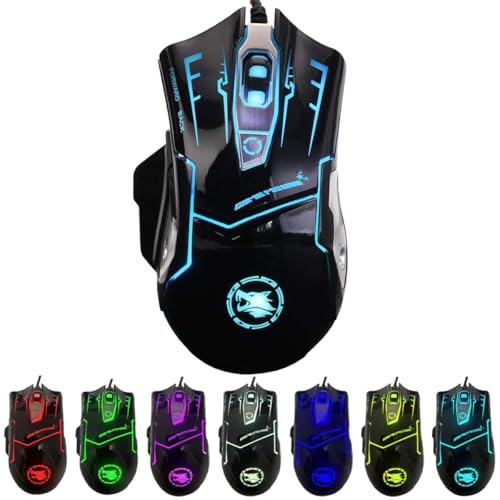 RGB Light up Wired Gaming Mouse for Computer - Durable USB Led Laptop Mice w/ 7 Color Backlit, 4 Adjust DPI Up to 3200 for Gaming, Silent & Stable PC Corded Mouse for Mac MacBook Windows Linux PS4