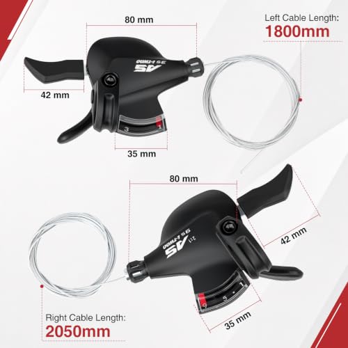 WEEROCK Bike Shifter Lever 27 Speeds 3X9 Thumb Gear Shift Lever for MTB | 2:1 Pull Ratio, Gear View Window, Smooth Shifting, for Mountain Bike, Touring Bike, Folding Bike, Flat-bar Road Bike - color: 3X9 Speed