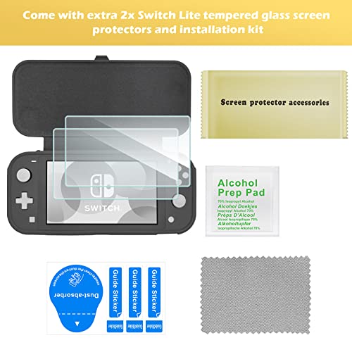 ProCase Flip Cover for Nintendo Switch Lite with 2 Pack Tempered Glass Screen Protectors, Slim Protective Case with Magnetically Detachable Front Cover for Nintendo Switch Lite 2019 -Grey - color: Grey