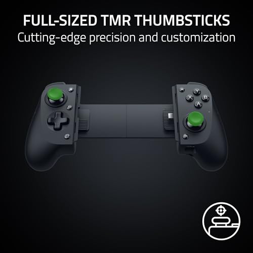 Razer Kishi V3 Gaming Controller for iPhone & Android, USB-C, Black | Compatible with iPhone 15, 16, 17 Series, Full Sized TMR Thumbsticks, Dual Back Buttons, PC Remote Play - color: Black