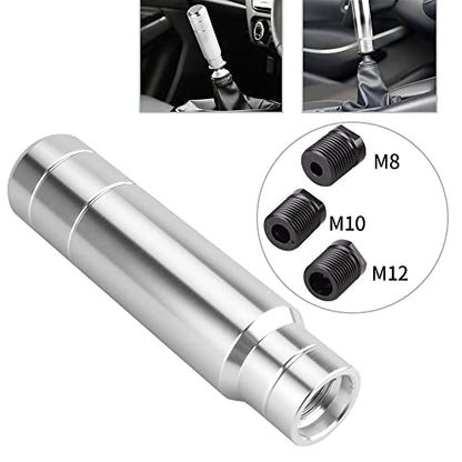 BARTOO Aluminum Weighted Manual Shift knobs, Long Stick Shift Knob Gear Shifter Knobs, Car Accessories Lever Cover Head Universal Shifter Knobs with 3 Threaded Adapters (Silver) - color: Silver