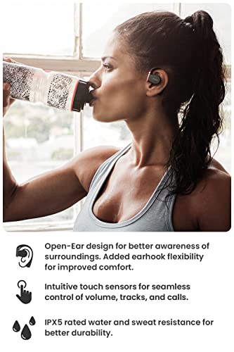 Cleer ARC II Sport Open Ear Headphones, True Wireless Ear Buds with Dual Mic, Sweat Resistant, Multi-Point Connect, 35 Hrs Playtime, Secure Fit, Bluetooth 5.3 Earbuds with Ear Hooks, Preset EQ, Black - color: Black