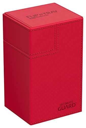 Ultimate Guard Flip'n'Tray 80+, Deck Case for 80 Double-Sleeved TCG Cards + Dice Tray, Red, Independent Magnetic Closure & Microfiber Inner Lining - color: Red, size: 80+