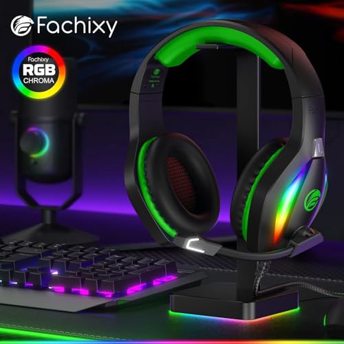 Fachixy FC100 Gaming Headset with Microphone for PS4, PS5, Switch, Xbox, PC, Mac, Gamer Headset with RGB Light, Computer Headphones with Mic - color: GREEN