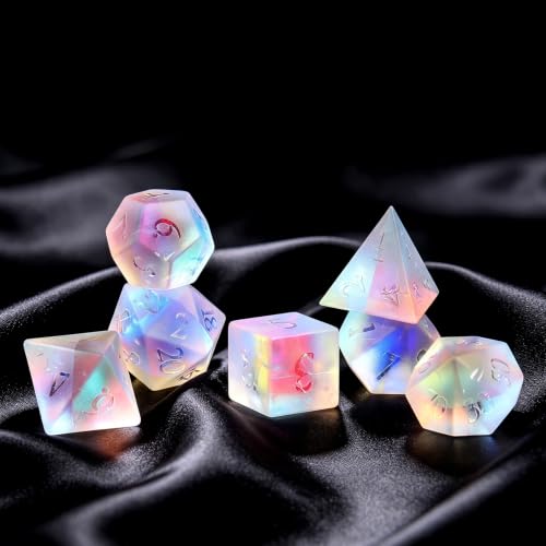 LUCKY-M Gemstone Dice DND Dice Dungeons and Dragons Dice Set RPG Dice Sets D&D Accessories Gift (Frosted Rainbow - Ankh) - color: Frosted Rainbow - Ankh