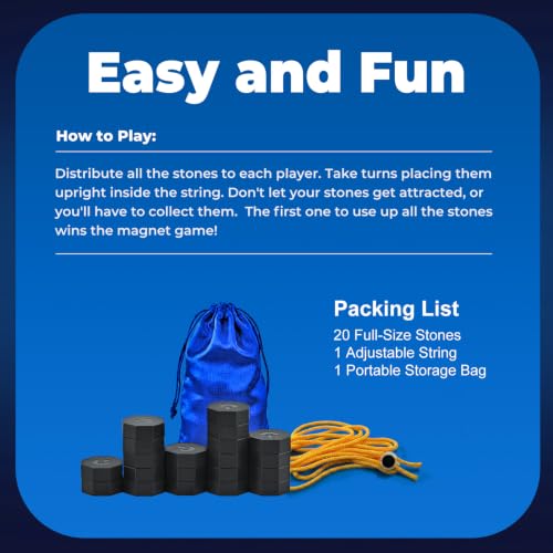 Magnetic Chess Game with Stones, Easy and Fun, 2-4 Players, Ages 6+ | Magnet Game with String, 20 Stones, Adjustable String, Portable Storage Bag, for Kids and Adults