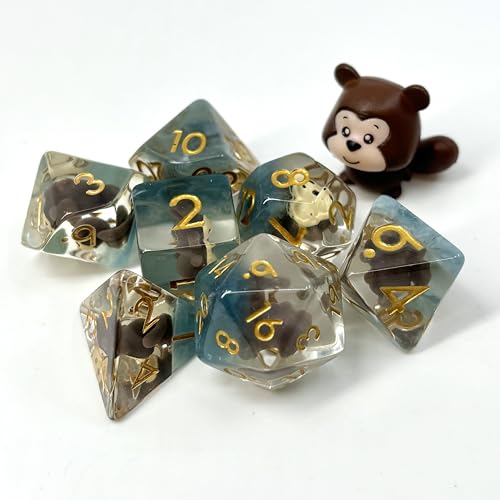 Sage's Portal Animal Familiars Resin DND Dice Set Polyhedral Dice Set for Dungeons and Dragons RPG Pathfinder Tabletop TTRPG (Chipmunk + Figurine) - color: Chipmunk + Mini Figure, style: Dice Set +Mini Figure