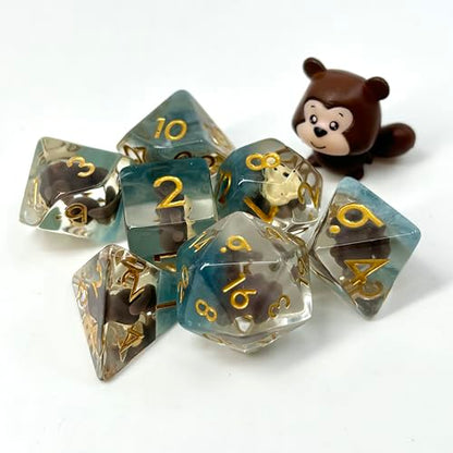 Sage's Portal Animal Familiars Resin DND Dice Set Polyhedral Dice Set for Dungeons and Dragons RPG Pathfinder Tabletop TTRPG (Chipmunk + Figurine) - color: Chipmunk + Mini Figure, style: Dice Set +Mini Figure