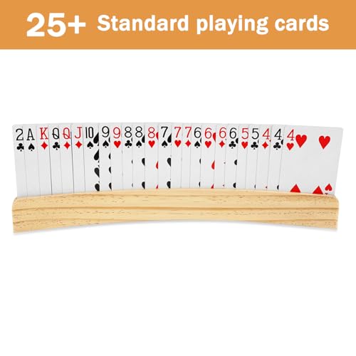 ZUFECY 2-Pack Grooved Wood Card Stands, Arc-Shaped Hands-Free Playing Card Accessories, Ideal for Seniors, Adults and Family Game Nights