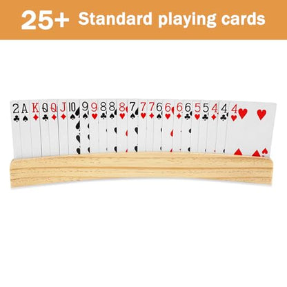 ZUFECY 2-Pack Grooved Wood Card Stands, Arc-Shaped Hands-Free Playing Card Accessories, Ideal for Seniors, Adults and Family Game Nights