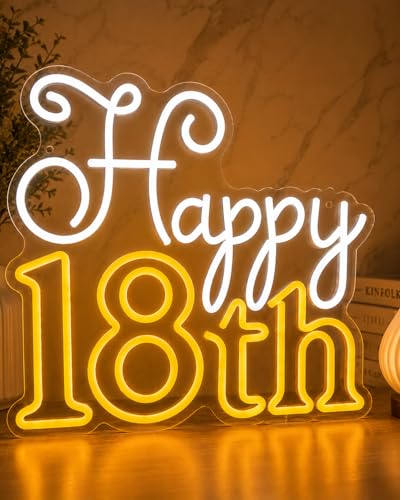 Happy 18th Birthday Neon Sign LED Light, 18th Birthday Decorations for Girls & Boys, Milestone Birthday Party Decor, USB Powered Acrylic Neon Wall Sign for Photo Booth, Cake Table, Room Decor - color: Happy 18th