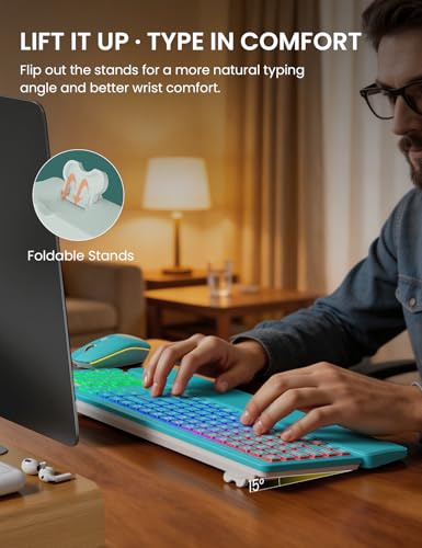 Wireless Keyboard and Mouse Combo, RGB Backlit, Rechargeable & Light Up Letters, Full-Size, Soft Typing, Sleep Mode, 2.4GHz Quiet Keyboard Set for Mac, Windows, Laptop, PC, Trueque KM42Pro | Light Up Letters, Full-Size, Soft Typing, Sleep Mode, 2.4GHz Qui
