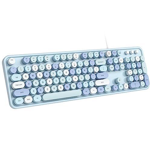 Dilter Wired Keyboard, Full-Sized Typewriter Keyboards, USB Plug and Play Office Keyboard with Number Pad, Caps Indicators, Foldable Stands for Windows, PC, Laptop, Desktop (Blue Colorful) - color: Blue Colorful