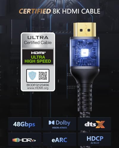 Stouchi Ultra High Speed 48Gbps HDMI Cable, 8K60Hz 4K120Hz, 6ft | Stable HDR | Triple-layer Shielded Braided | Precision-molded Connector | Flexible Routing | Global Recycled Standard - color: Grey, size: 6ft