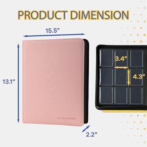 9-Pocket Toploader Binder, Clovecat Premium Card Book, Holds 252 Trading Card with 20 Removable Top-loader Sleeves, PU Card Holder Folders,Card Album for MTG, TCG, Yugioh, Game & Sports Cards (Pink) - color: Pink