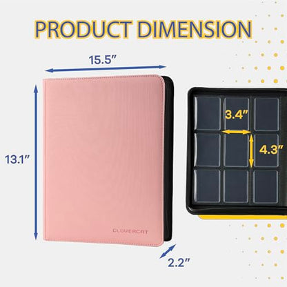 9-Pocket Toploader Binder, Clovecat Premium Card Book, Holds 252 Trading Card with 20 Removable Top-loader Sleeves, PU Card Holder Folders,Card Album for MTG, TCG, Yugioh, Game & Sports Cards (Pink) - color: Pink