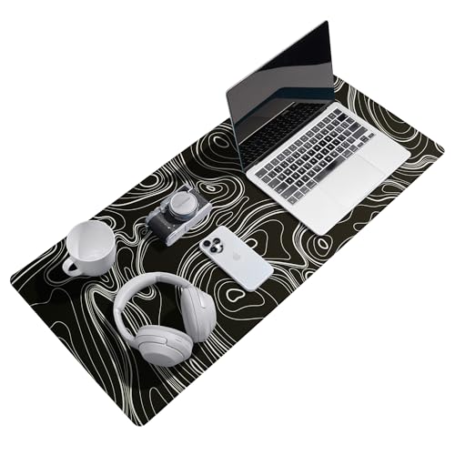 Reniteco Waterproof Large Office & Gaming Mouse Pad, 31.5" x 11.8" x 0.12" | Anti-Fray Stitched Edges, Premium Textured Surface, Non-Slip Rubber Base, Water and Stain Resistant Protection - color: Topographic Map Black, size: 31.5''x 11.8''x0.12"