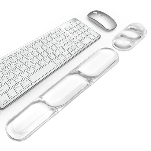 Keyboard and Mouse Wrist Rest, Silicone Gel Ergonomic Mouse Pad with Wrist Rest Set, Gaming Mousepad Arm Cushion Support for Computer Office Desk Accessories (Clear Gel White Set - 2) - color: Clear Gel White Set - 2