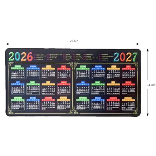 Mouse Pad with Stitched Edge, Black Mousepad, 2026 Calendar Pad, Computer Mouse Mat with Non-Slip Rubber Base, 2027 Calendar Mouse Pad (Black, 23.6 * 11.8 inches) - color: 2026-2027