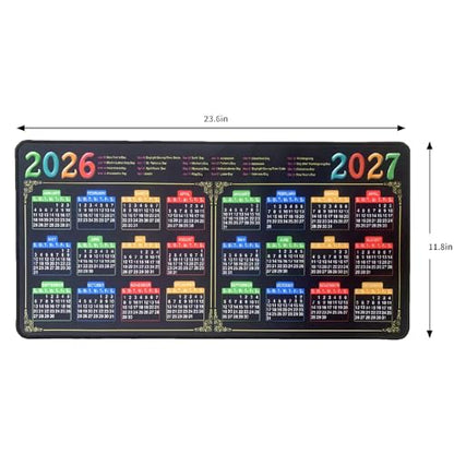 Mouse Pad with Stitched Edge, Black Mousepad, 2026 Calendar Pad, Computer Mouse Mat with Non-Slip Rubber Base, 2027 Calendar Mouse Pad (Black, 23.6 * 11.8 inches) - color: 2026-2027