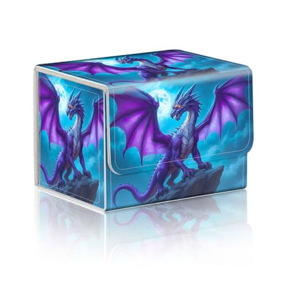 Trading Card Storage Box, Premium PU Leather with Magnetic Closure, Holds 100+ for MTG Cards, Purple Dragon Under Moon Durable Deck Box for Magic the Gathering, Trading Card Games - color: Purple Dragon Under Moon