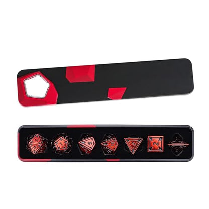 UDIXI Red Metal Dice Set D&D, Heavy Metal DND Dice Set for Tabletop Games | 7-Pieces, Lozenge Pattern, Zinc Alloy, Gorgeous Metal Gift Case, DM Gift, for RPG Dungeons and Dragons Role Playing Games - color: Red