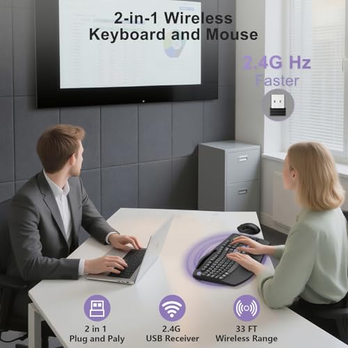 Wireless Keyboard and Mouse Combo, Full Size Ergonomic Wave Keys(Purple-B) | 2.4G Ergonomic Keyboard with Wrist Rest, Phone Holder, 3-Level DPI Silent Mouse with 6-Buttons, for Windows/Mac OS/Laptop/PC - color: Purple Black