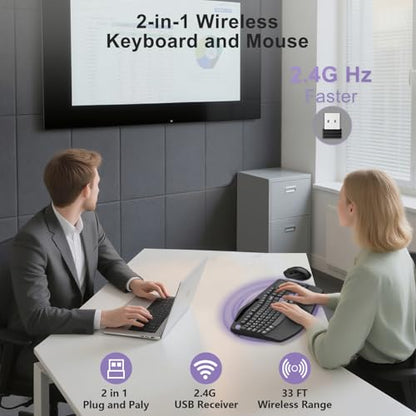 Wireless Keyboard and Mouse Combo, Full Size Ergonomic Wave Keys(Purple-B) | 2.4G Ergonomic Keyboard with Wrist Rest, Phone Holder, 3-Level DPI Silent Mouse with 6-Buttons, for Windows/Mac OS/Laptop/PC - color: Purple Black