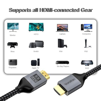 HDMI Cable 3.3 FT 5-Pack, High Speed 8K HDMI eARC / ARC CL3 Rated Cord 48Gbps with 8K@60Hz, 4K@144Hz/120Hz, HDR10+, HDCP 2.2/2.3 for Splitter, Soundbar, Roku, 8K/4K Monitor, OLED TV, Laptop,PS5/4 - size: 3FT