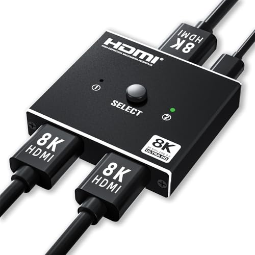 8K HDMI 2.1 Switch Bi-Directional - 2 in 1 Out Switcher/1 in 2 Splitter Supports 8K@60Hz & 4K@60Hz, 48Gbps, 4:4:4bit,UlrtaHD High Resolution Switch Between 2 Inputs or Toggle Displays