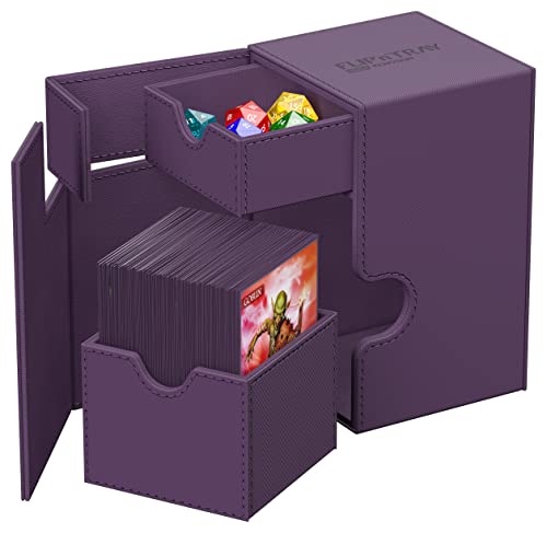 Ultimate Guard Flip'n'Tray 100+, Deck Case for 100 Double-Sleeved TCG Cards + Dice Tray, Purple, Independent Magnetic Closure & Microfiber Inner Lining - color: Purple, size: 100+