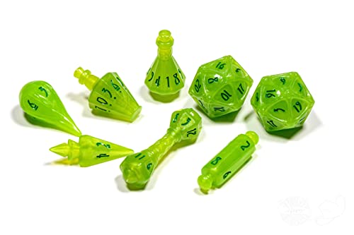 PolyHero Wizard Dice Set – Acid Splash | Polyheadral Shaped Dice for D&D & RPG - Role Playing Games | 8-Piece Themed Set, Unique Gift for Tabletop Gamers - color: Acid Splash