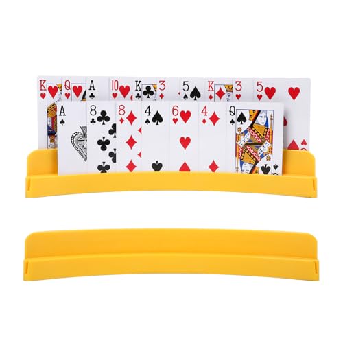 2 Packs of Double-Layer Card Holders，Playing Card Holder for Kids Adults Hands Free Card Holder for Family Card Game Nights Poker Parties - color: Yellow(2pack)