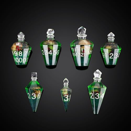 7PCS Potion DND Dice Set,Transparent Sharp Edge Dice Set D&D RPG Polyhedral Dice,for TTRPG Games Roleplaying Games.(Green Skull) - color: Green Skull