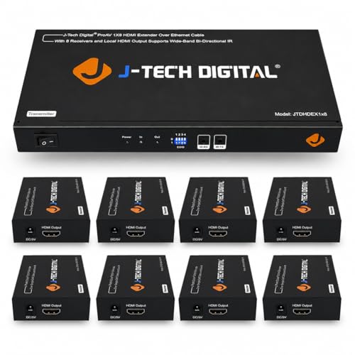 J-Tech Digital ProAV 1X8 HDMI Extender HDMI Amplifier HDMI Splitter Over Ethernet Cable with Bi-Direction IR and EDID Functions (1x8) - size: 1x8