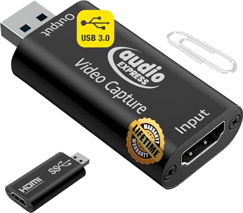 Audio Express AXHDCAP3 USB 3.0 4K HDMI Capture Card: SuperSpeed USB 3.0, 1080P HD at 60fps - Perfect for Capturing HDMI to USB 3.0 Video - Ideal for Gaming, Streaming, Teaching, and Video Conferencing