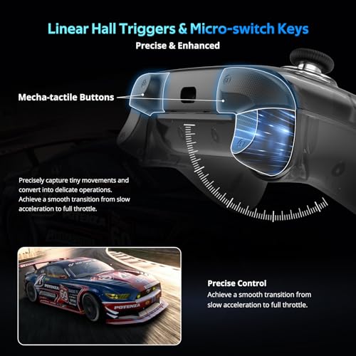 C8 PC Controller - Wireless Bluetooth Gamepad - Hall Effect Joystick RGB Backlit - 1000Hz Polling Rate -Dual Vibrate Macro Buttons for PC, Switch, Switch 2, Steam Deck, Android, iOS, MAC &Tesla Charging Dock - color: Black Transparent