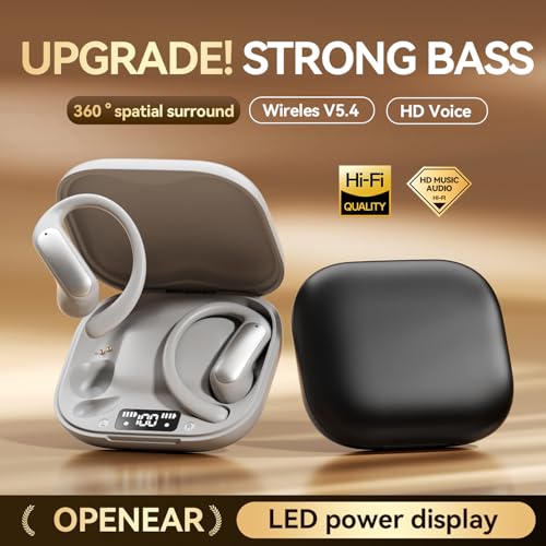 TINGER Open Ear Bluetooth Headphones 5.4 - IPX5 Waterproof Wireless Sports Earbuds,18H Playtime with Digital Power Display, Ultra-Light Weight Design for Cycling/Running/Gym (Black) - color: Black/Silver/Orange