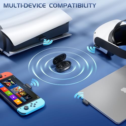 IAMJOY Low Latency Wireless Gaming Audio Adapter, 2.4GHz Dongle & Bluetooth for Meta Quest 3/2, PS5, Switch, Steam Deck, PC (Pure Black) - color: Pure Black